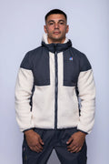 K-Way, Mens Hoodie, Grey Shadow DK-Ecru, Water Proof, Sherpa-Effect Fleece, Micro Ripstop Nylon, Hooded, Jacket, Sweatshirt, Full-Zip, SIde Pockets, Elasticated Cuffs and Hem, Front Pockets, Silicone Logo-Patch, Drawstring Hood, Zip Pockets, Front Portrait. 