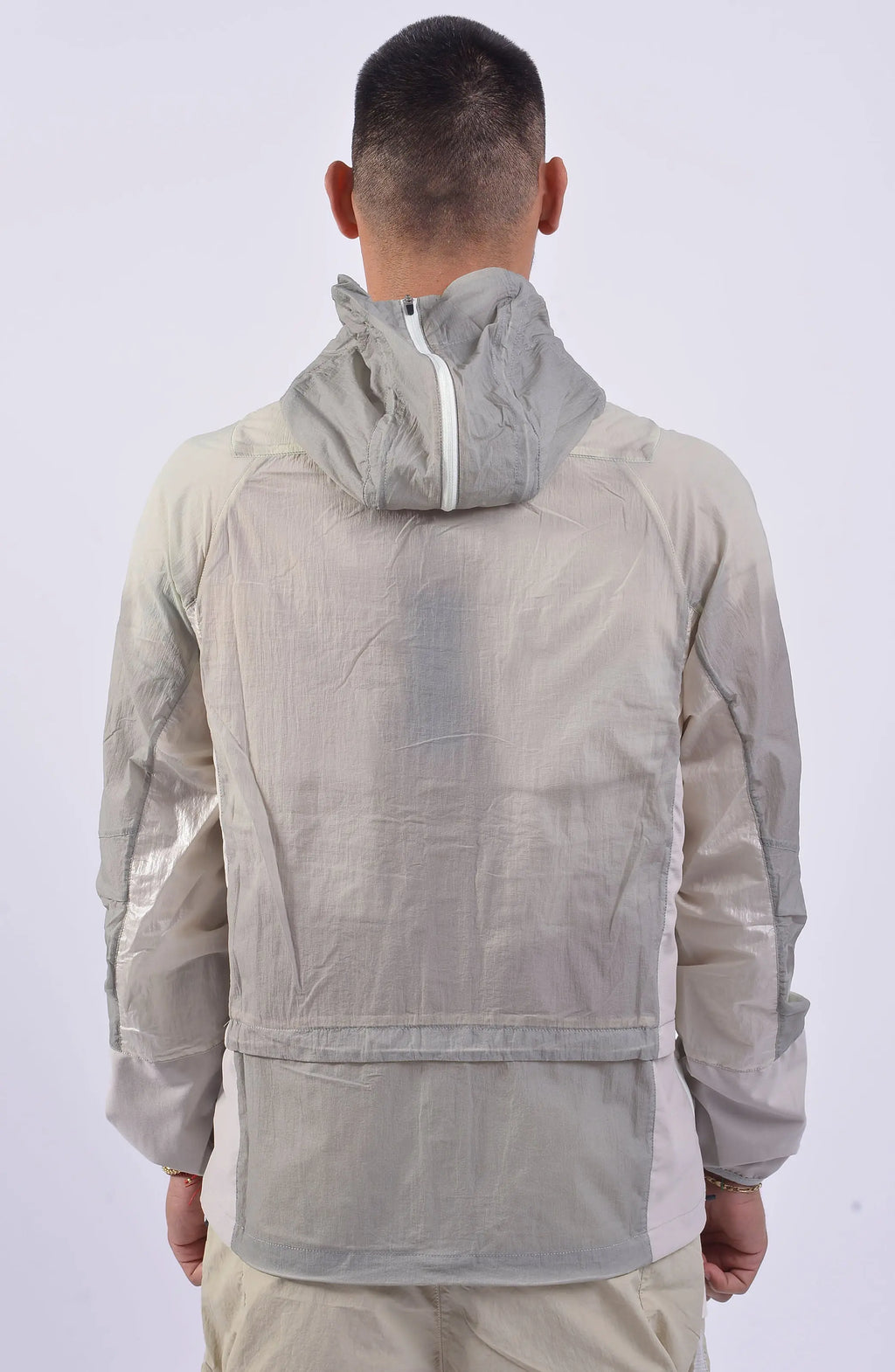 Nilmance, Mens Jacket, Ivory, Thermo Sensitive, Water-Repellent, Centre Zip Closure, Full-Zip, Bellows Zip Pockets, Elasticated Cuffs, Elastic Drawcord Hood, Zipper Ending at hood, YKK Zippers, Back Portrait. 