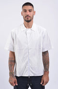 Nilmance, Mens Shirt, Black, Lazer Cut, Short Sleeves, Spread Collar, Full-Zip, YKK Zippers, Ventilation Holes, Wide-Fit, Oversized, Water-Repellent, Front Portrait. 