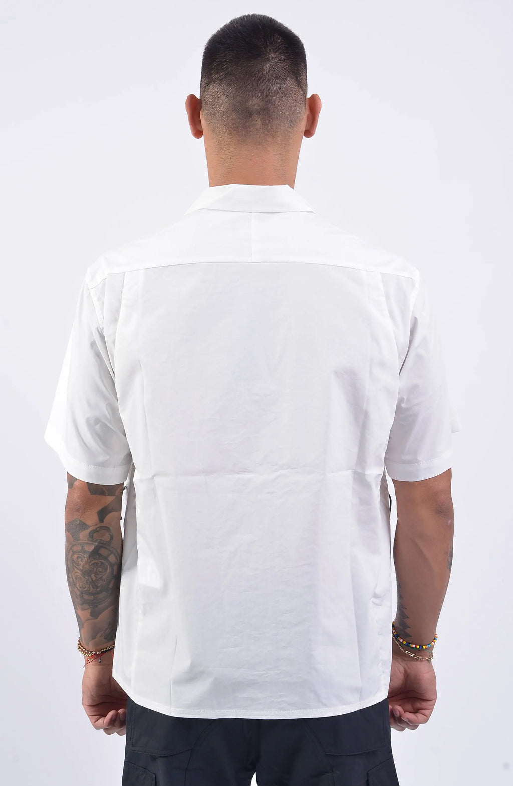 Nilmance, Mens Shirt, Black, Lazer Cut, Short Sleeves, Spread Collar, Full-Zip, YKK Zippers, Ventilation Holes, Wide-Fit, Oversized, Water-Repellent, Back Portrait. 