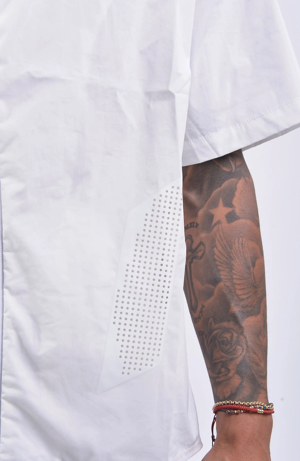 Nilmance, Mens Shirt, Black, Lazer Cut, Short Sleeves, Spread Collar, Full-Zip, YKK Zippers, Ventilation Holes, Wide-Fit, Oversized, Water-Repellent, Ventilation Showcase. 