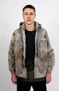 Nilmance, Mens Jacket, Garment Dyed, Grey, Brown, Acid, Cargo Pockets, Side Pockets, Hooded, Drawcord, Elastic Cuffs, Full Zip, Zip Pockets, YKK Zippers, Large Bellows Pockets, Front Portrait. 