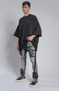 Rick Owens,Mens Denim Pants,Elastic Waistband,Drawstrings,Elastic Cuffs,Two Zippered Cargo Pockets On The Outer Thigh With Flaps,Two Back Patch Pockets With Flaps,Front View.