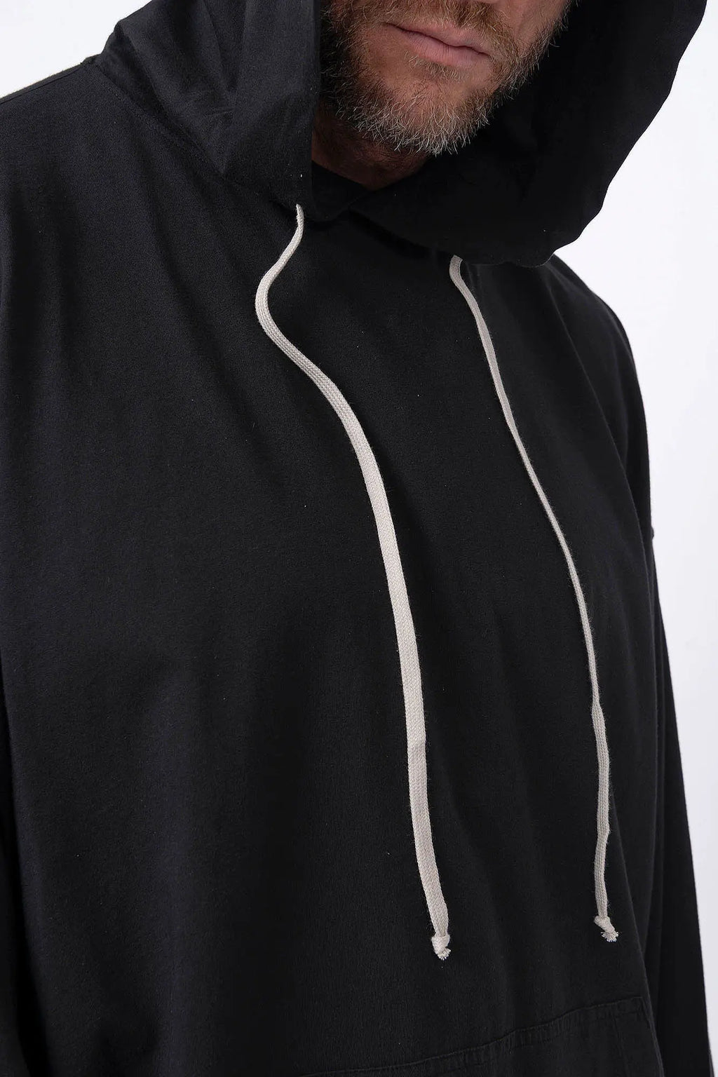 Rick Owens,Mens Hoodie, Cotton Jersey  Hoodie, Dropped Shoulders,Ribbed Cuffs And Hem, Kangaroo Pocket, Hood With Drawstrings, Oversized Fit,GOTS-Certified Organic Cotton Fleece Hoodie,Detailed Photo Of The Drawstrings.