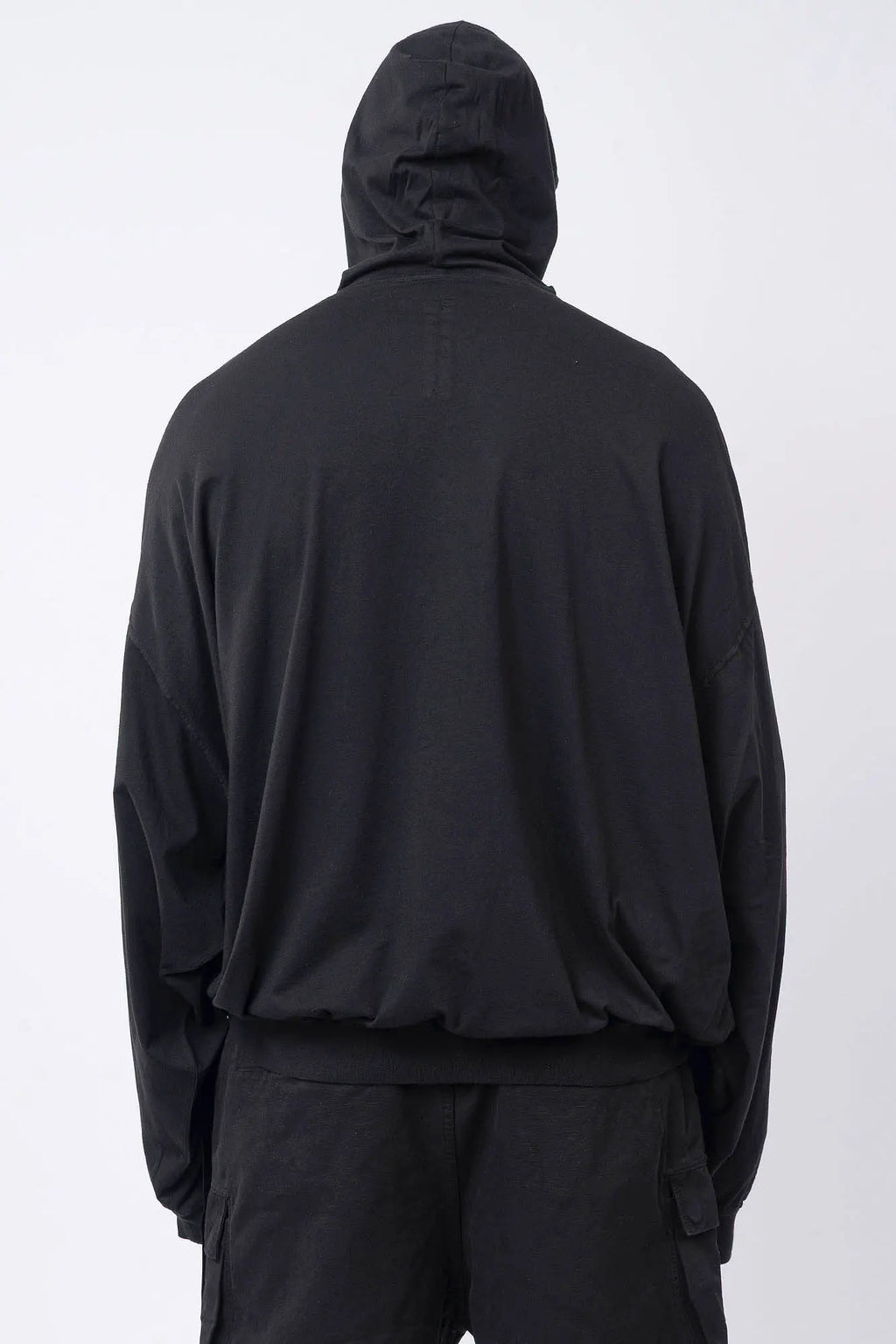 Rick Owens,Mens Hoodie, Cotton Jersey  Hoodie, Dropped Shoulders,Ribbed Cuffs And Hem, Kangaroo Pocket, Hood With Drawstrings, Oversized Fit,Temple Hun,GOTS-Certified Organic Cotton Fleece Hoodie,Back View.