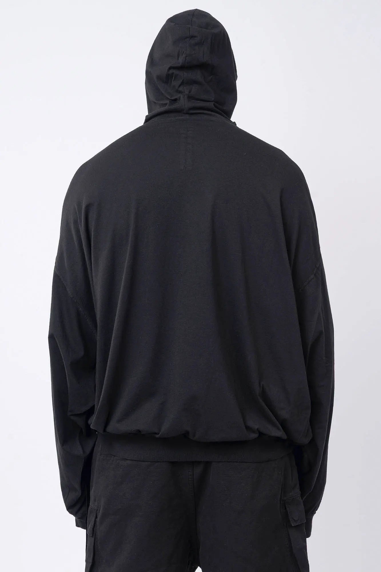 Rick Owens,Mens Hoodie, Cotton Jersey  Hoodie, Dropped Shoulders,Ribbed Cuffs And Hem, Kangaroo Pocket, Hood With Drawstrings, Oversized Fit,Temple Hun,GOTS-Certified Organic Cotton Fleece Hoodie,Back View.