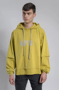 Rick Owens,Mens Hoodie,Long Sleeve Garment-Dyed Organic Cotton 
Jersey Hoodie,Layered Construction With Drawstring At Hood,Rib Knit Crewneck Collar And Cuffs,Central Seam At Back,Tonal Extended Webbing Trim On The Interior, Front Portrait.