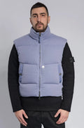 Stone Island, Male, Masculine, Light Blue, Yarn Dyed, Shadow Project Nylon Down Vest, Front View Photograph. 