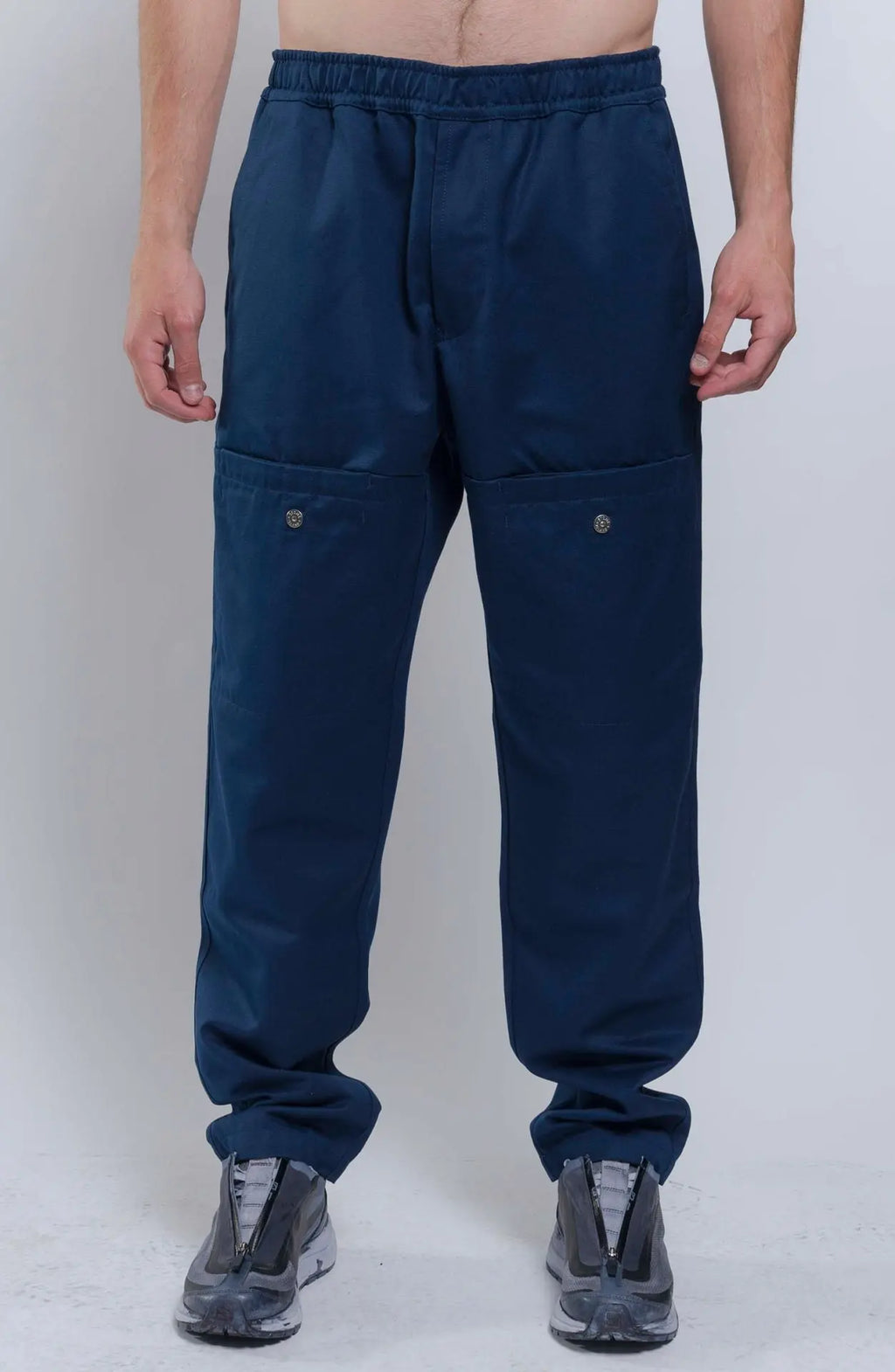 Stone Island, Male Pants, Blue Gabardine, Workwear tapered fit trousers, Front Shot