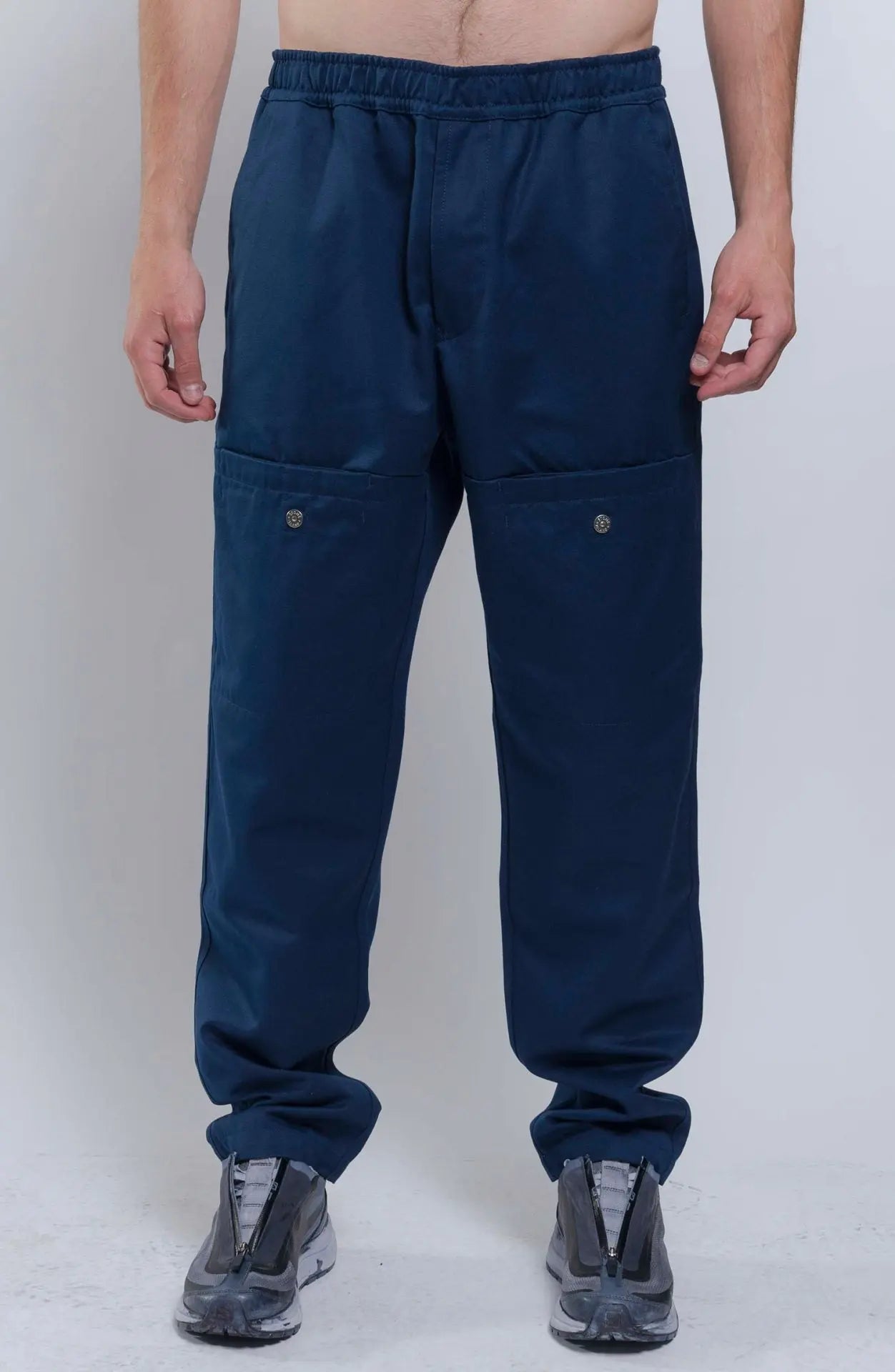 Stone Island, Male Pants, Blue Gabardine, Workwear tapered fit trousers, Front Shot