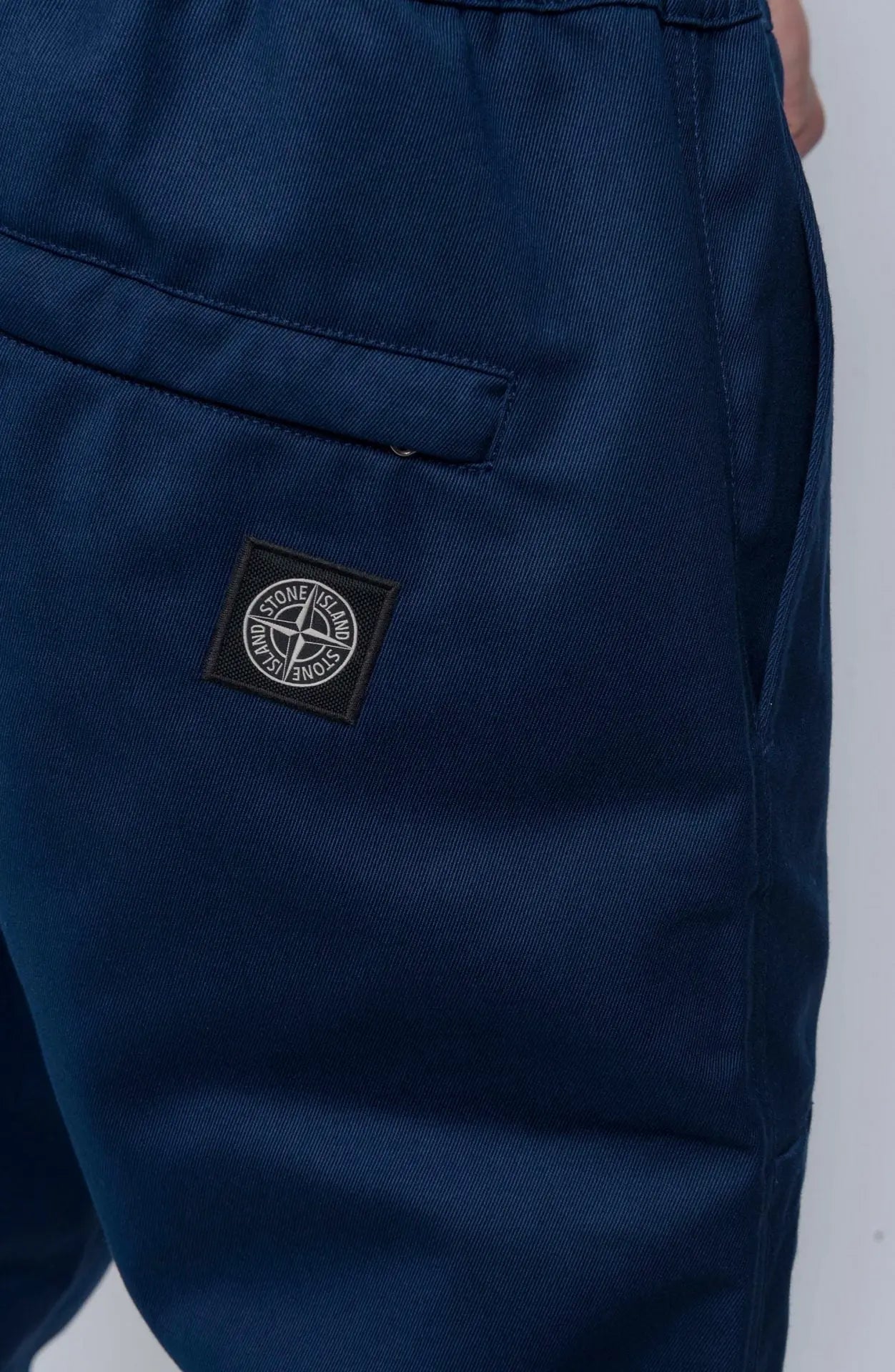Stone Island, Male Pants, Blue Gabardine, Workwear tapered fit trousers, Logo Close-up