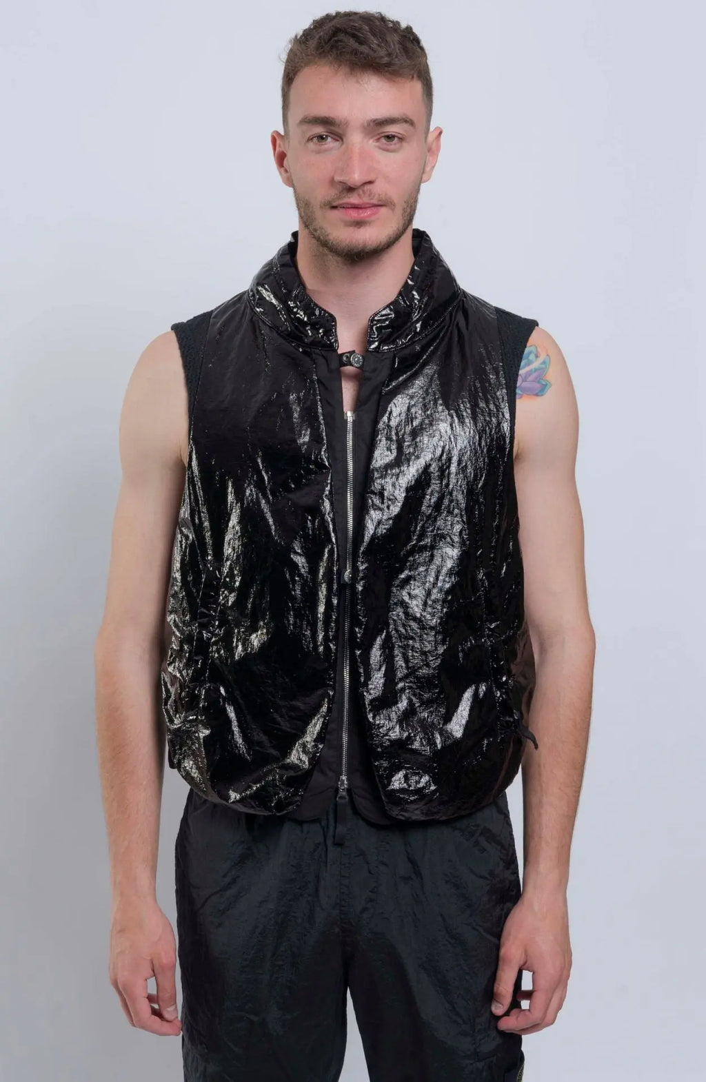 Stone Island Vest, Male, Shadow Project, Black, Front View Photo. 