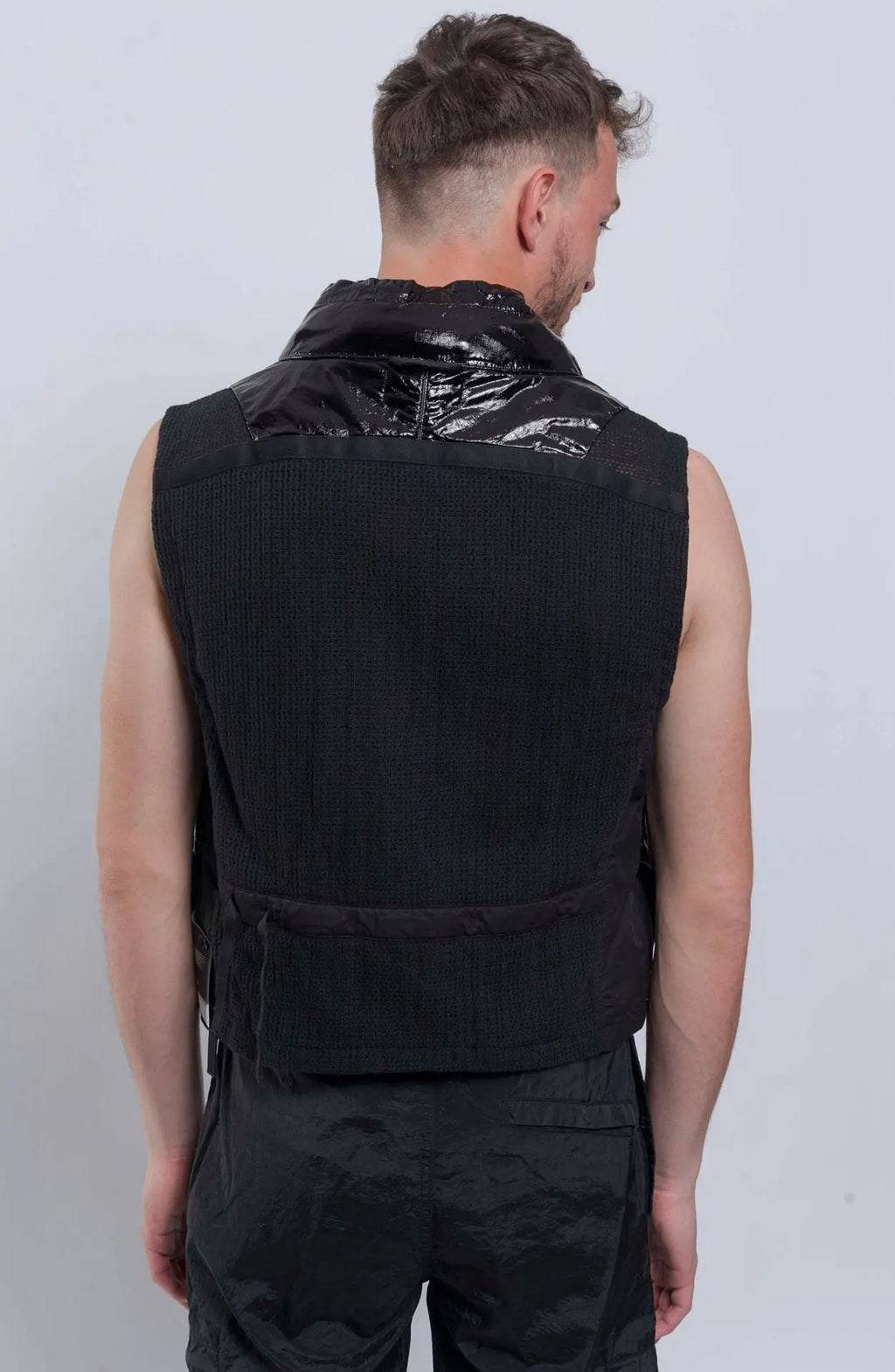 Stone Island Vest, Male, Shadow Project, Black, Backshot Photograph. 