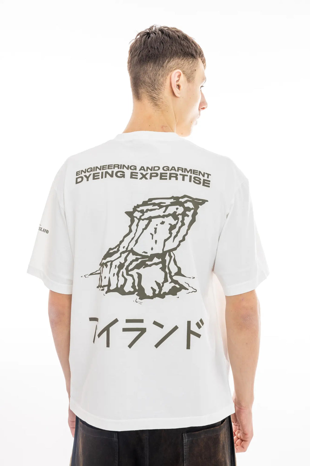 Stone Island T-Shirt, male t-shirt, white fabric, black print, star print, backside photo