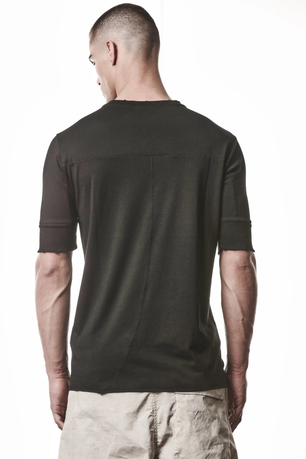Thom Krom, Mens T-Shirt, Black, Cotton Modal Jersey, Ribbed Cuffs, Short Sleeves, Round Neck, Slim fit, Back Photo. 