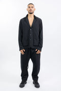 Thom Krom,Mens Blazer,Black,2 In 1 Stand Up Collar And Revers,Logo Button,Patched Pockets,Slit in Back,Structured Elastic Cotton Mix Fabric,Full Body.