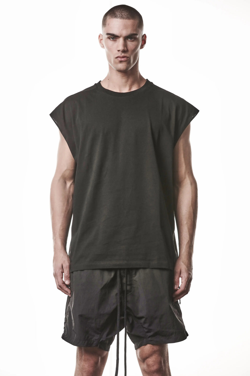 Thom Krom, Mens T-Shirt, Dark Used Grey, Dropped Shoulders, 100%Cotton, Cotton-Elastane Blend, Ribbed Neckline, Crewneck, Round Neck, Ribbed Hem, Breathable, Front Portrait. 