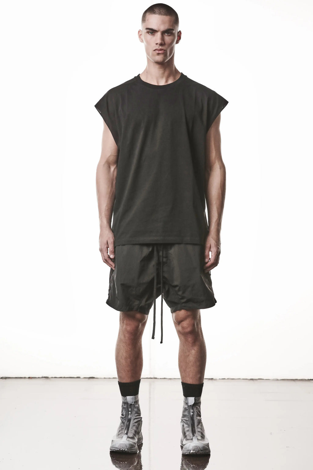 Thom Krom, Mens T-Shirt, Dark Used Grey, Dropped Shoulders, 100%Cotton, Cotton-Elastane Blend, Ribbed Neckline, Crewneck, Round Neck, Ribbed Hem, Breathable, Full Body Front Photo. 