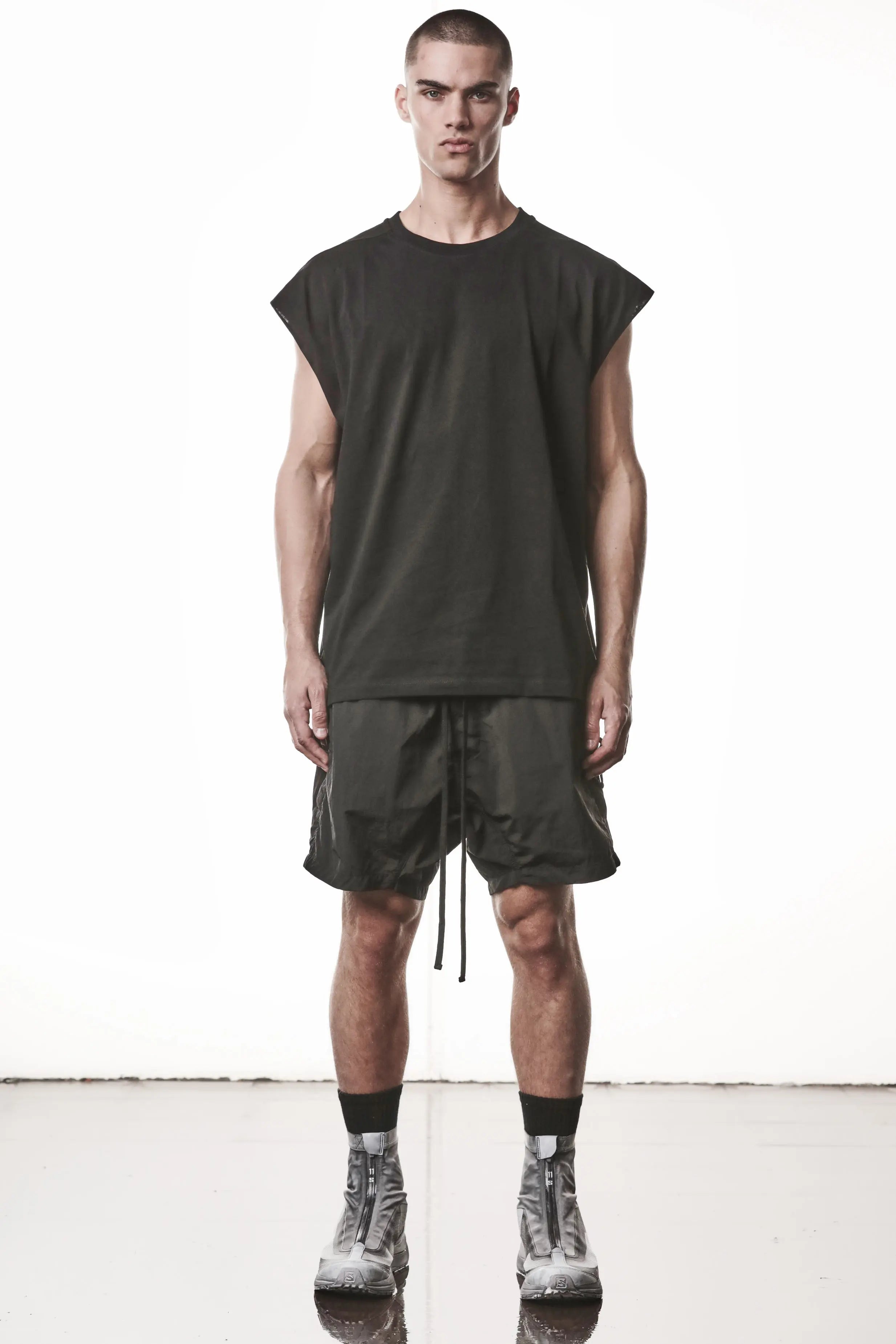 Thom Krom, Mens T-Shirt, Dark Used Grey, Dropped Shoulders, 100%Cotton, Cotton-Elastane Blend, Ribbed Neckline, Crewneck, Round Neck, Ribbed Hem, Breathable, Full Body Front Photo. 