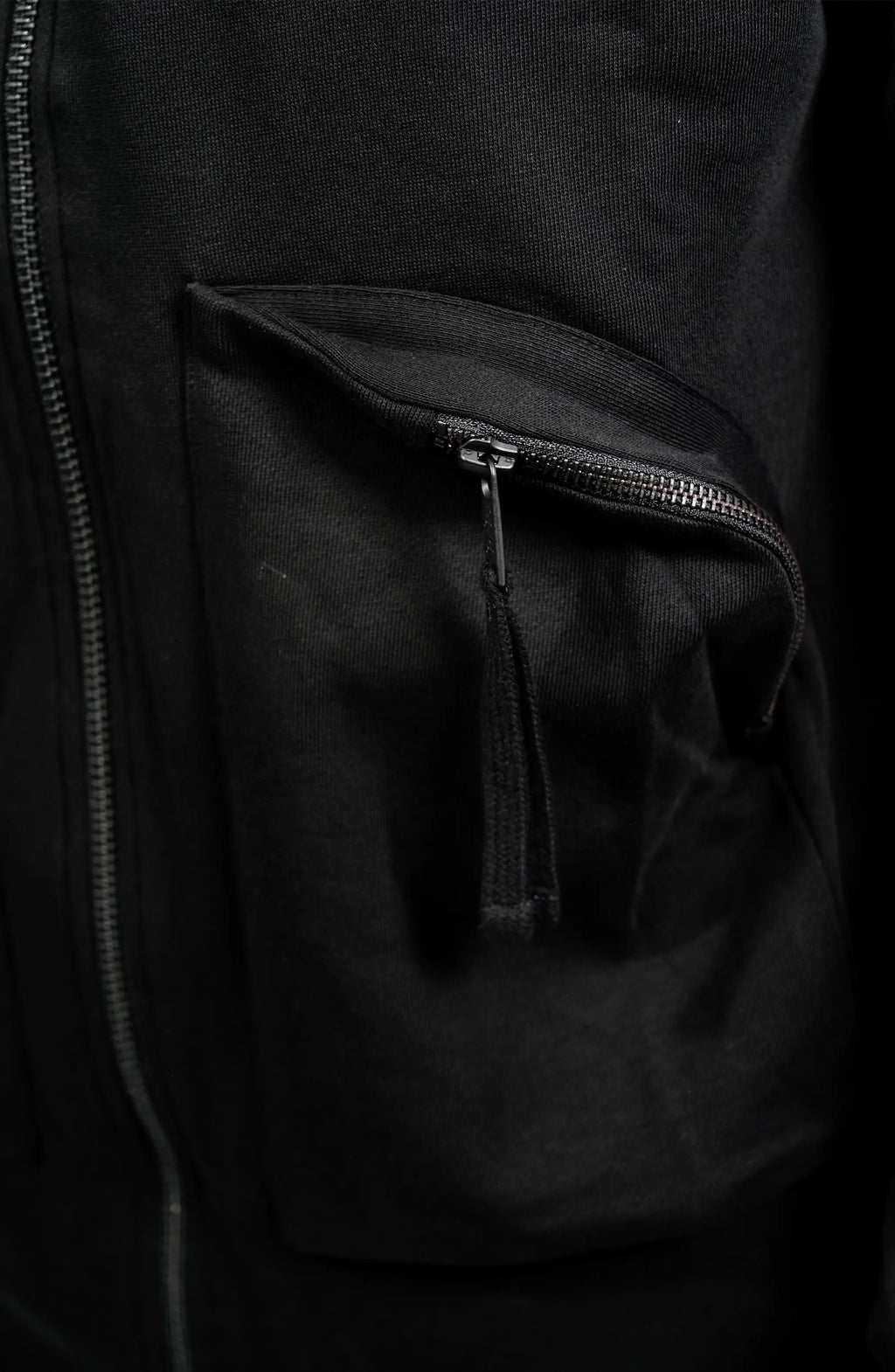 Thom Krom, Mens Hooded Jacket, Black, Bellows Pockets, Zip Pockets, YKK Zippers, Hood, Thumbholes, 100% Cotton, Vislon Zippers, Zip Pocket. 