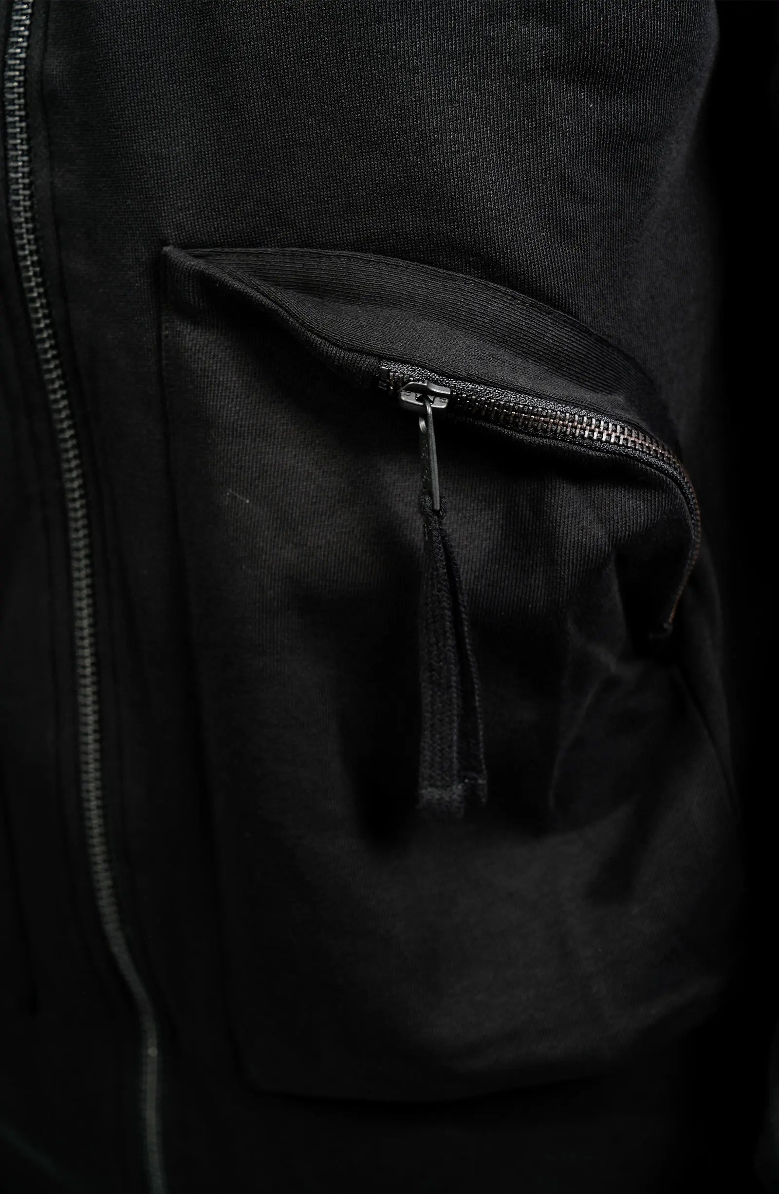 Thom Krom, Mens Hooded Jacket, Black, Bellows Pockets, Zip Pockets, YKK Zippers, Hood, Thumbholes, 100% Cotton, Vislon Zippers, Zip Pocket. 
