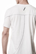 Thom Krom, Mens T-Shirt, Off-White, Raw-Cut Hem, Elastic Neck, 100% Cotton, Short Sleeves, Crewneck, Round Neck, Dark Seams, Back Seams, Embroidered Logo, Black Seams Showcase. 