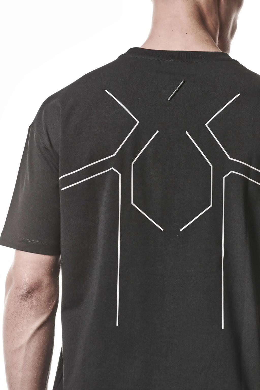 Thom Krom, Mens T-Shirt, Black, Cotton Elastane/Spandex, Short Sleeves, 100% Cotton, Reflective Print, Back Print, Back Print Showcase. 