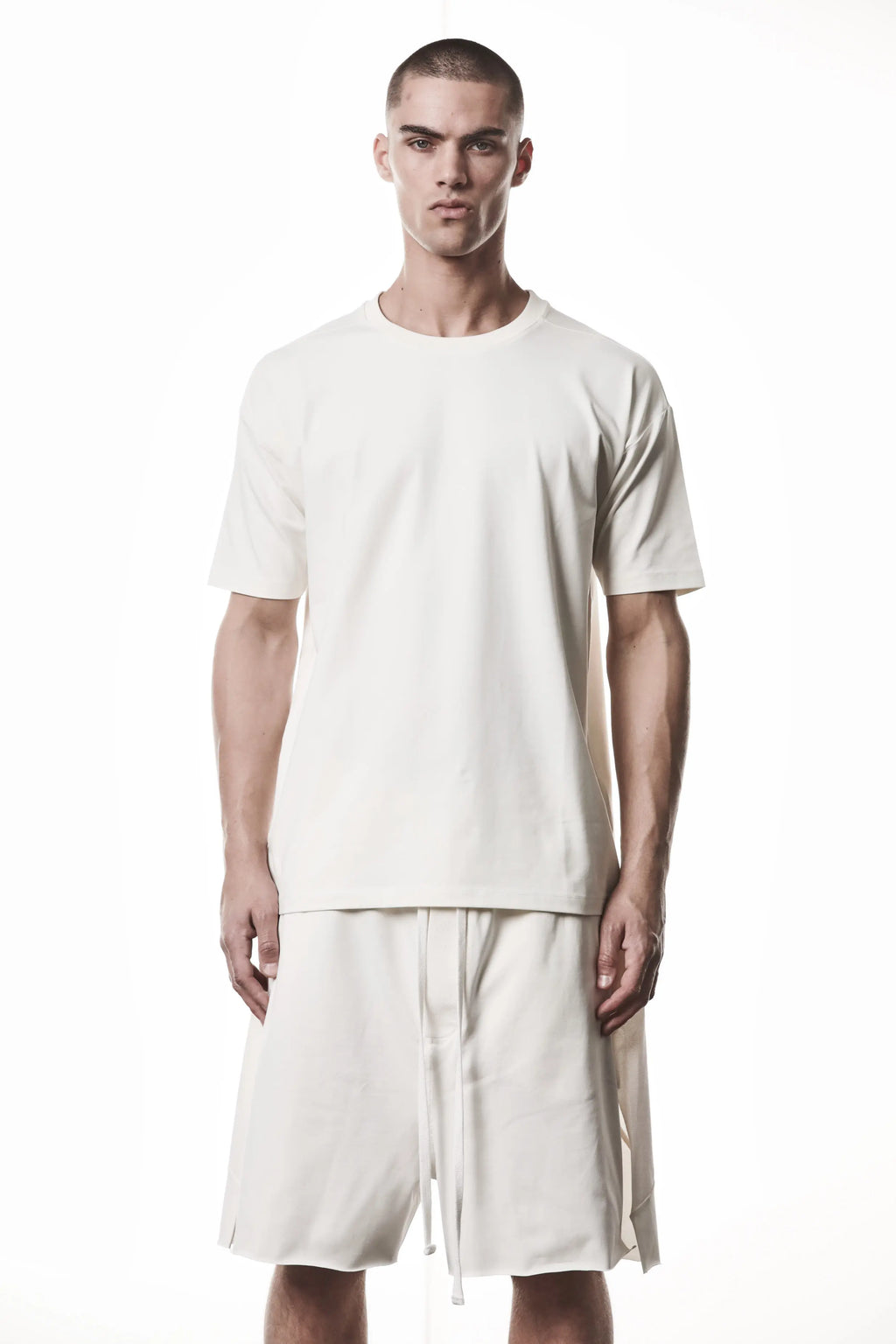 Thom Krom, Mens T-Shirt, White, Cotton Elastane/Spandex, Short Sleeves, 100% Cotton, Reflective Print, Back Print, Front Portrait. 