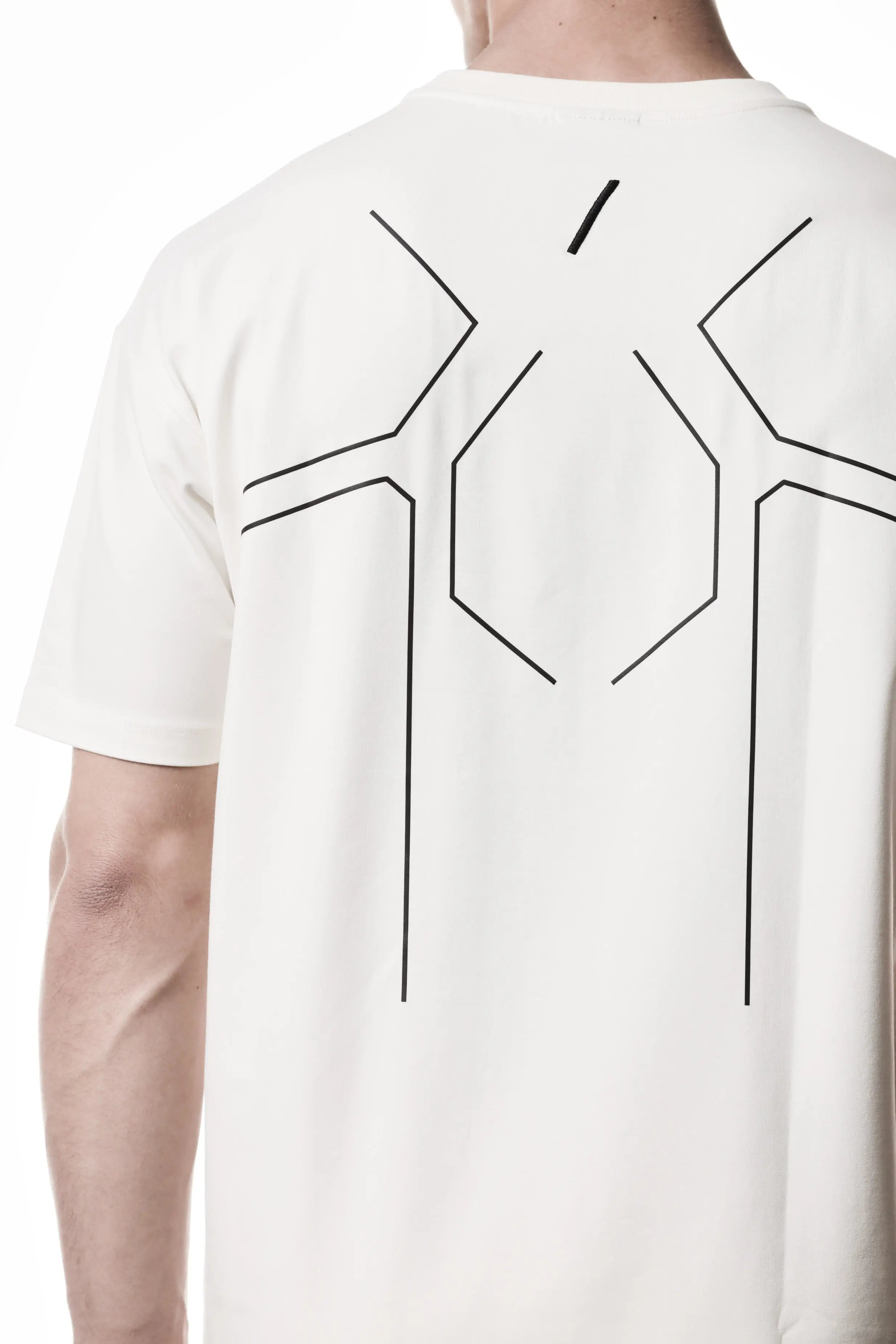 Thom Krom, Mens T-Shirt, White, Cotton Elastane/Spandex, Short Sleeves, 100% Cotton, Reflective Print, Back Print, Back Print Close-up.