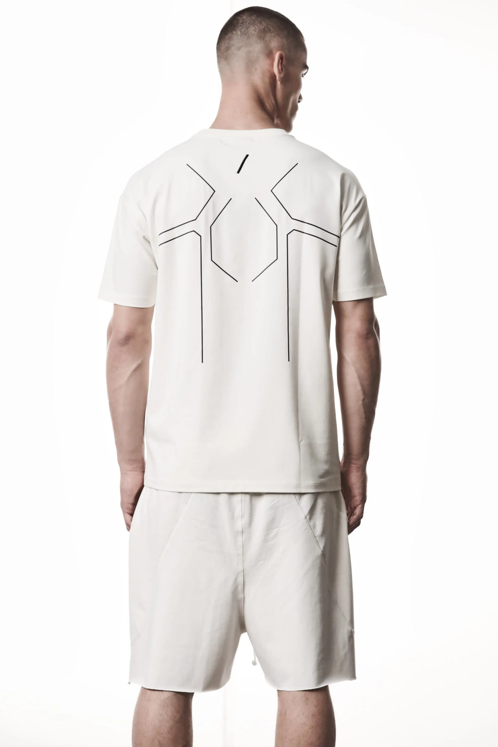 Thom Krom, Mens T-Shirt, White, Cotton Elastane/Spandex, Short Sleeves, 100% Cotton, Reflective Print, Back Print, Reflective Print Showcase. 