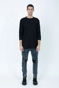 Thom Krom T-Shirt,Mens T-Shirt,Round Neck,Three-Quarter Sleeve T-Shirt,Raw Cut Hem,Cut Seams Outside With Contrast Design Stitchings,Raw Hem Cuffs,Structured Soft Jersey Material,Full Body.