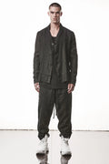 Thom Krom, Mens Blazer, Black, 100% Linen Shell, Cotton & Polyester/Viscose Linings, 3-button closure, Flap Pockets, Hidden Inner Pockets, Relaxed Detailing, Woven Fabric, Full Body Front View. 