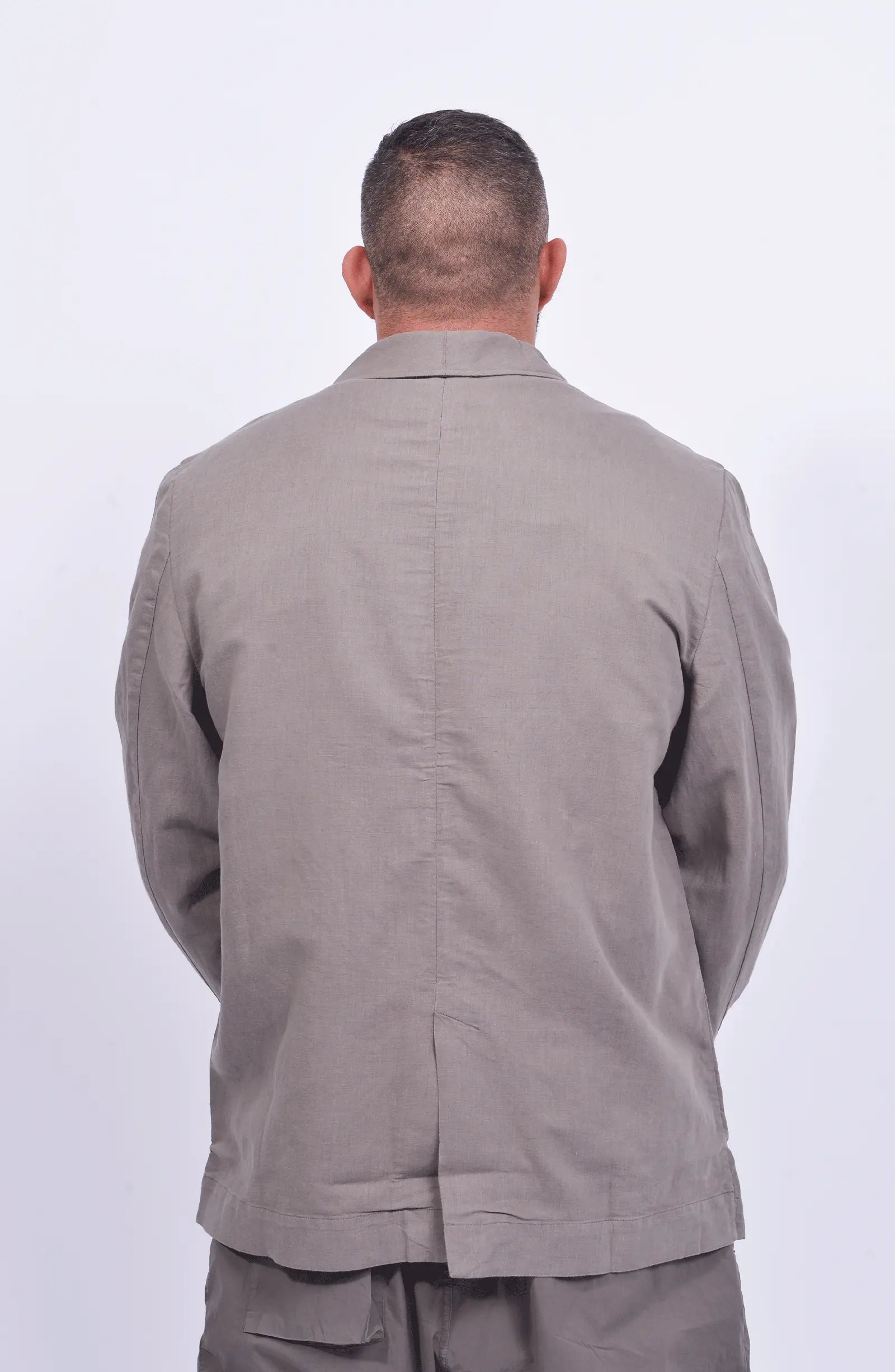 Thom Krom, Mens Blazer, Black, Buttons, V-Neck, Collar, Patch Pockets, Long Sleeves, White T-Shirt, Side Pockets, Slit in Back, Woven, Back Portrait. 