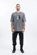 Thom Krom,Mens T-Shirt,Round Crewneck With Ribbed Fabric,Loose Fit,Front Printed Graphic Logo Patch,Dropped Shoulders,Double Stitched Hem And Cuffs, Front View.