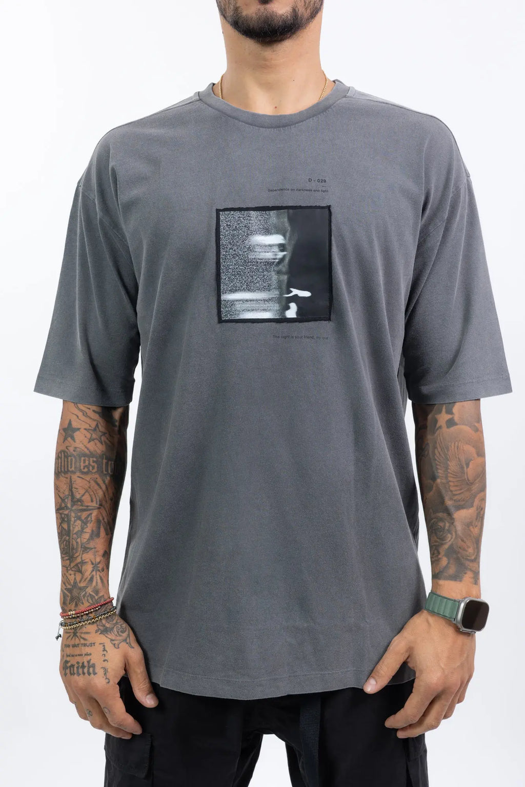 Thom Krom,Mens T-Shirt,Round Crewneck With Ribbed Fabric,Loose Fit,Front Printed Graphic Logo Patch,Dropped Shoulders,Double Stitched Hem And Cuffs, Front Detailed Photo.
