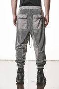 Thom Krom Pants,Mens Pants,Drop-Crotch,Tapered Leg,Woven Stretch Cotton Inserts,Ribbed Cuffs,Elasticated Waistband With Drawstrings,Back Flap Cargo Pockets, Backside Photo