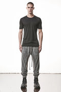Thom Krom T-Shirt , Mens T-Shirt , Black Cotton , Raw Cut Hem , Raw Cut  Sleeves ,  Linen Rib Jersey , Round Crewneck , Slim Fit , Standard Length ,  Full Length Photo