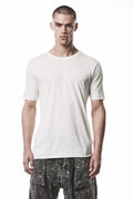Thom Krom T-Shirt , Mens T-Shirt , Off White Cotton , Raw Cut Hem , Raw Cut  Sleeves ,  Linen Rib Jersey , Round Crewneck , Slim Fit , Standart Length,  Front Portrait. 