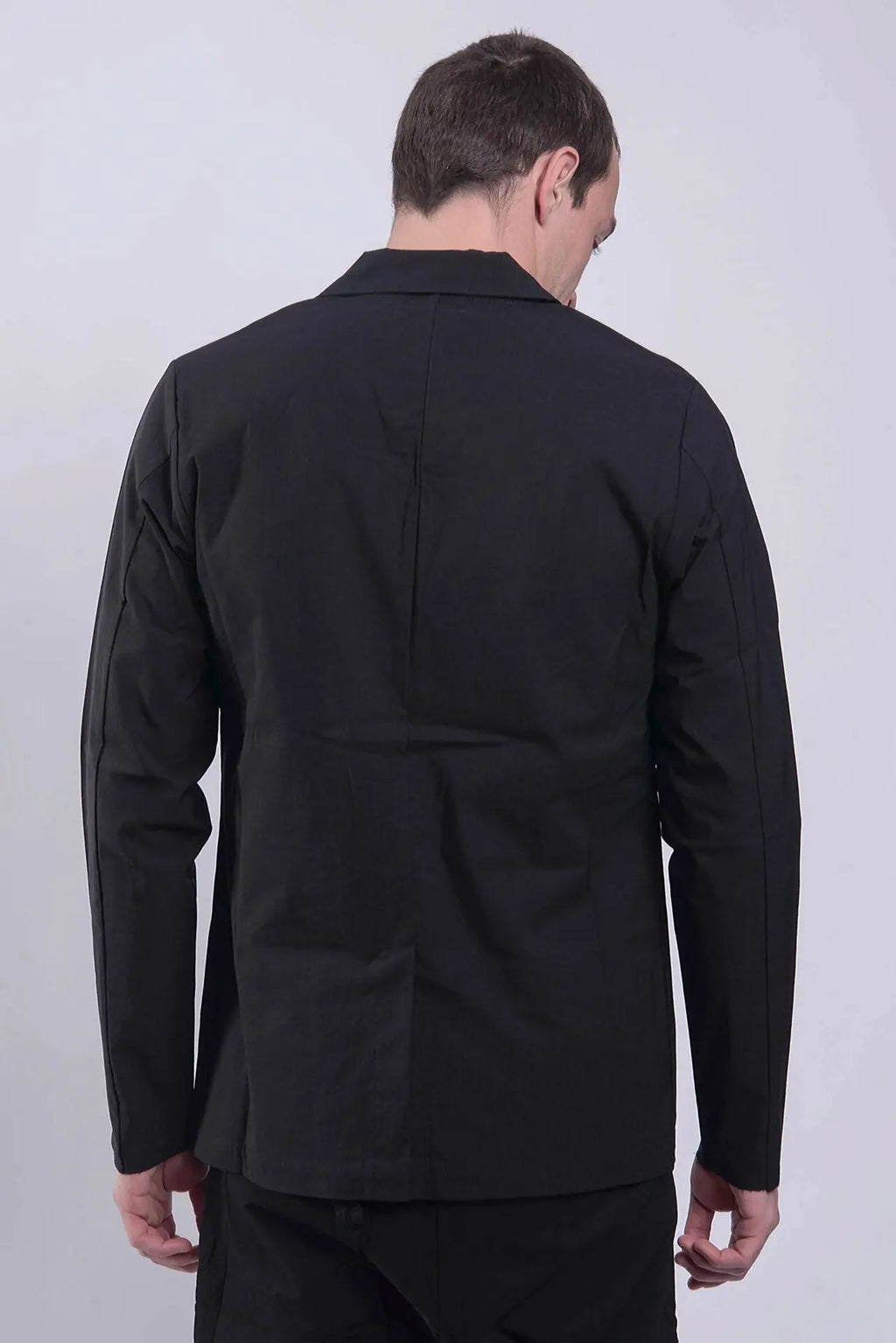Thom Krom, Mens Blazer, Black, Button-Closure, V-Neck, Long Sleeves, Cotton, Polyamide, Elastane/Spandex, Bellows Pockets, Back Portrait. 