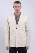 Thom Krom, Mens Blazer, Ivory, Button-Closure, V-Neck, Long Sleeves, Cotton, Polyamide, Elastane/Spandex, Bellows Pockets, Front Portrait. 