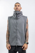 Thom Krom Vest,Mens Vest,Hooded Vest,Rib Detail On The Hood,2-Way Zip Closure With Logo,High Neck With Hood,Inner Lining In Light Jersey Fabric,Adjustable Hem With Inner Elastic Drawstring,  Turned Seams On The Hood On The Shoulders And Back,Side Seam Pockets,Lined 
Hood With Rib-Knit Hood Trim With Destroyed Details, Front Portrait.