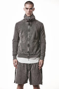 Thom Krom, Mens Jacket, Dark Used Grey, Two-way Zip, Full-zip, Ykk Zipper, Side Pockets, Long Sleeves, Hood, Ribbed Hem and Cuffs, Hidden Pockets, Front Portrait. 
