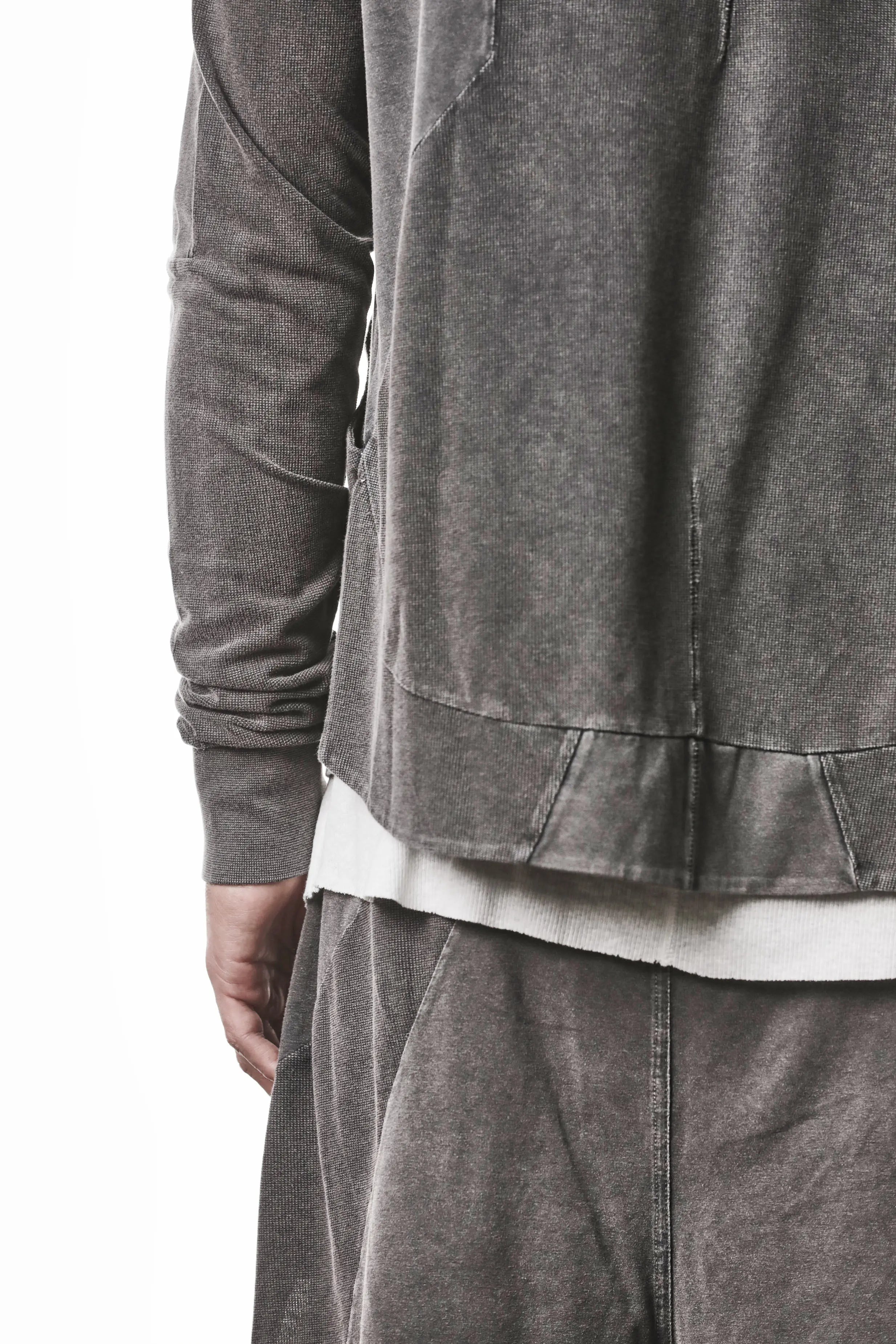Thom Krom, Mens Jacket, Dark Used Grey, Two-way Zip, Full-zip, Ykk Zipper, Side Pockets, Long Sleeves, Hood, Ribbed Hem and Cuffs, Hidden Pockets, Garment Length Showcase. 