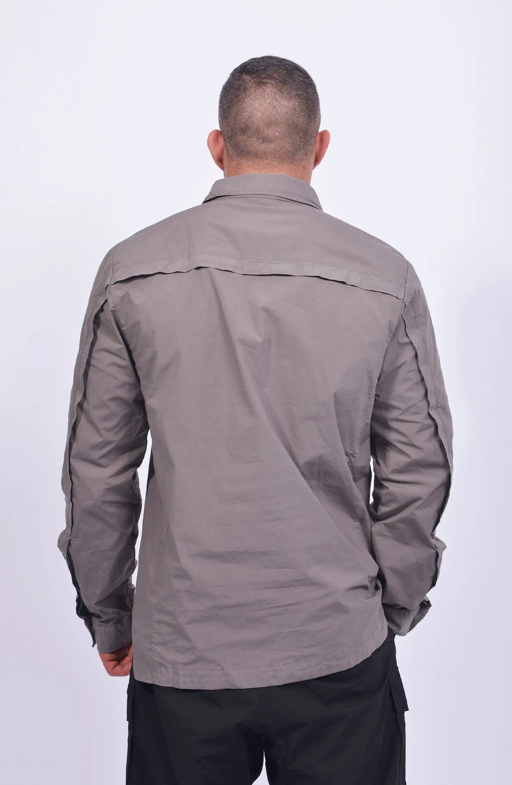 Thom Krom, Mens Shirt, Rock, Patched Pocket, Back Details, Collar, Hidden Placket, Long Sleeves, Cotton, Elastane, Stretch, Washed Cotton, Back Portrait. 