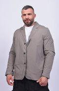 Thom Krom, Mens Blazer, Rock, Long Sleeves, Stand Up Collar, V-Neck, Three-Button Closure, White T-Shirt, Mid Length, Side Pockets, Front Portrait. 