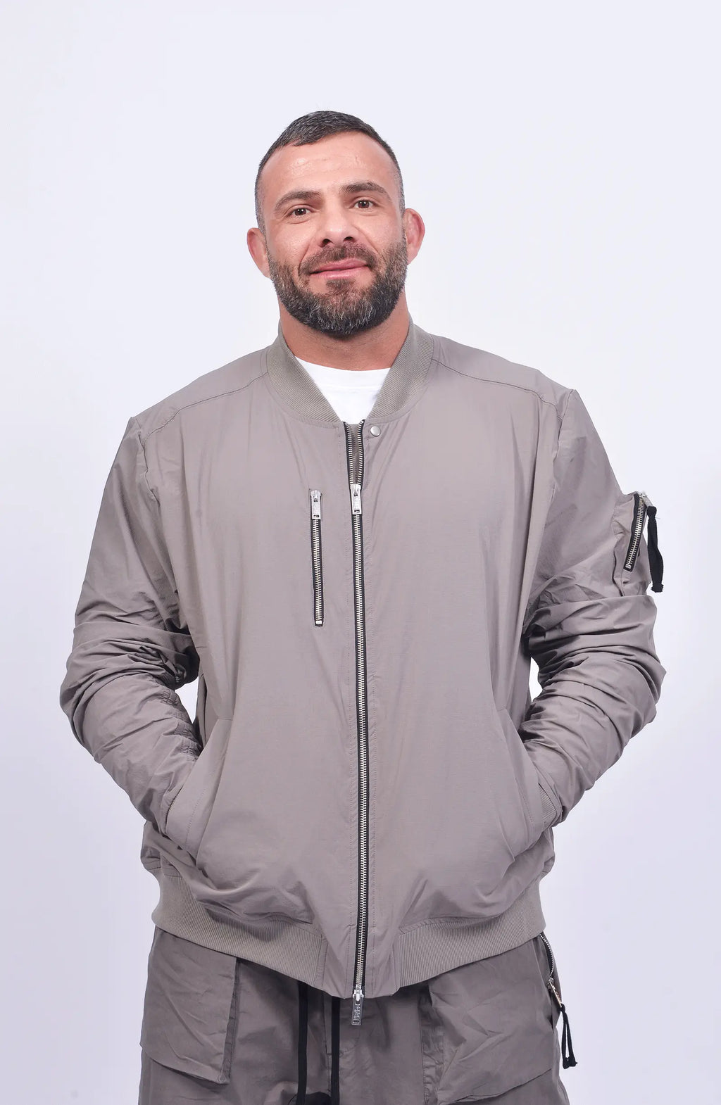 Thom Krom, Mens Jacket, Rock, Full-Zip, Zip Pockets, Front Pocket, Sleeve Pocket, Long Sleeves, Ribbed Neck, Ribbed Hems, Anti-Nickel Zippers, YKK Zippers, Front Portrait. 