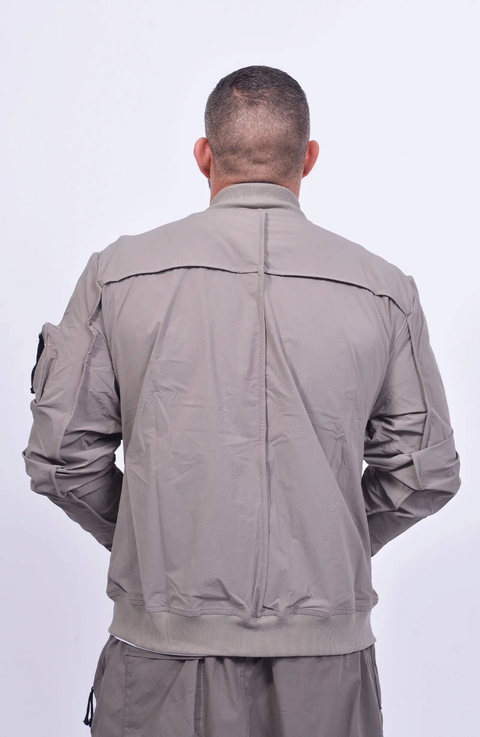 Thom Krom, Mens Jacket, Rock, Full-Zip, Zip Pockets, Front Pocket, Sleeve Pocket, Long Sleeves, Ribbed Neck, Ribbed Hems, Anti-Nickel Zippers, YKK Zippers, Back Portrait. 