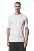 Thom Krom, Mens T-Shirt, Off-White, Cotton Modal Jersey, Ribbed Cuffs, Short Sleeves, Round Neck, Slim fit, Front Portrait. 