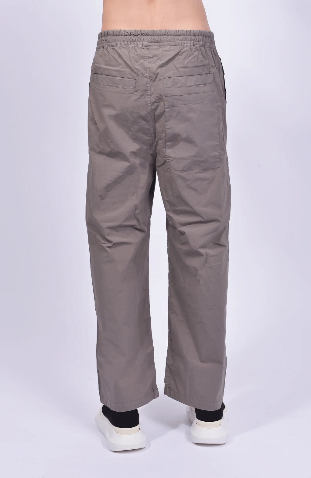 Thom Krom, Mens Pants, Rock, Wide Fit, Oversized Trousers, Elasticated Waistband, Drawstring, Side Pockets, Straight Legs, Back Pockets, Back View. 