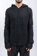 Thom Krom, Mens Sweater, Black, Hooded, Knitwear, Relaxed Fit, Raglan Shoulders, Alpaca Wool, Polyamide, Front View. 